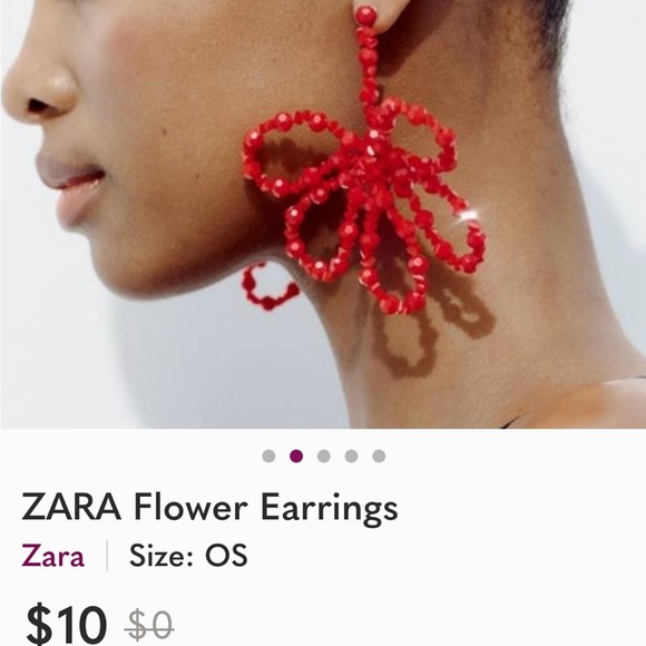 Zara Red Flower Beaded Drop Earrings
